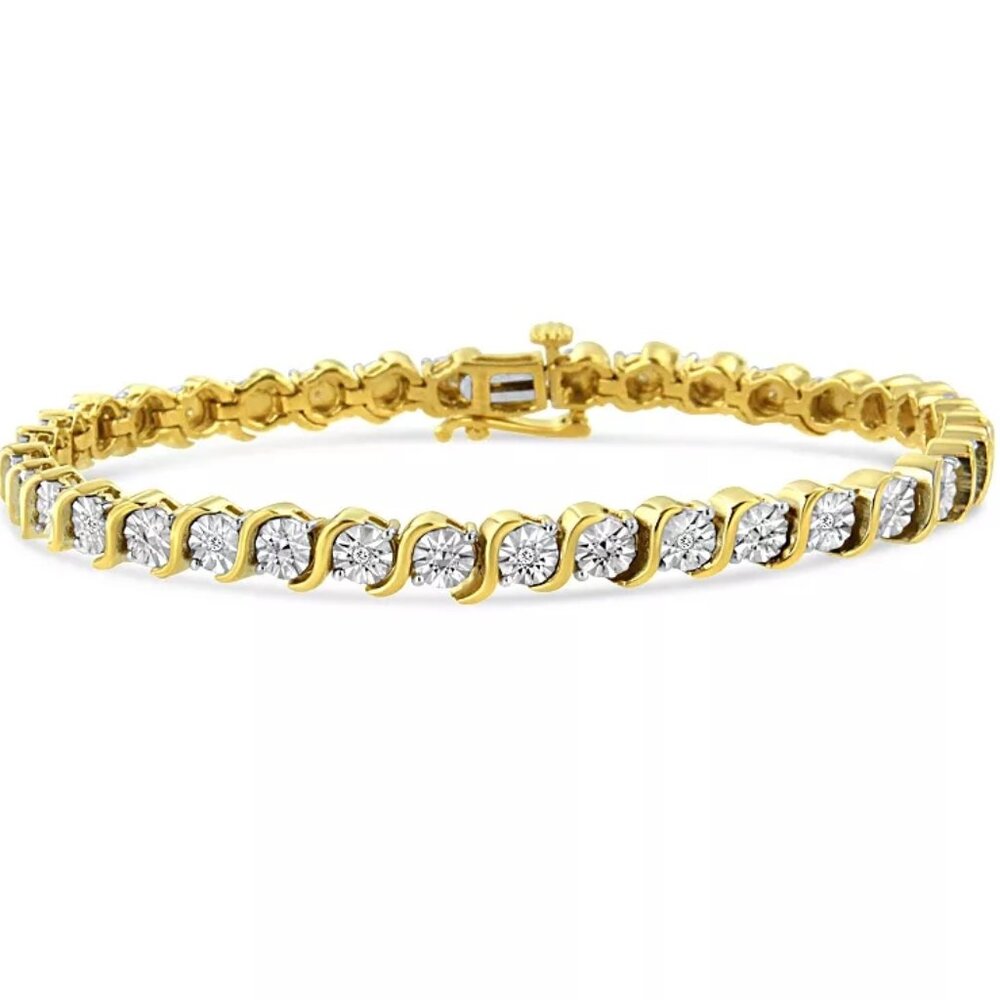 Genuine Diamond Tennis Bracelet 14K Gold over Sterling Silver Haus of Brilliance